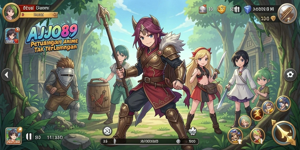 Tangkapan layar AJO89 menampilkan karakter anime dalam pertempuran epik.