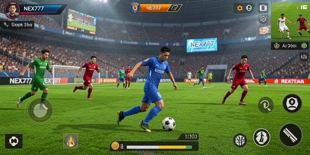 Tampilan menakjubkan dari gameplay NEX777 yang penuh aksi sepak bola.