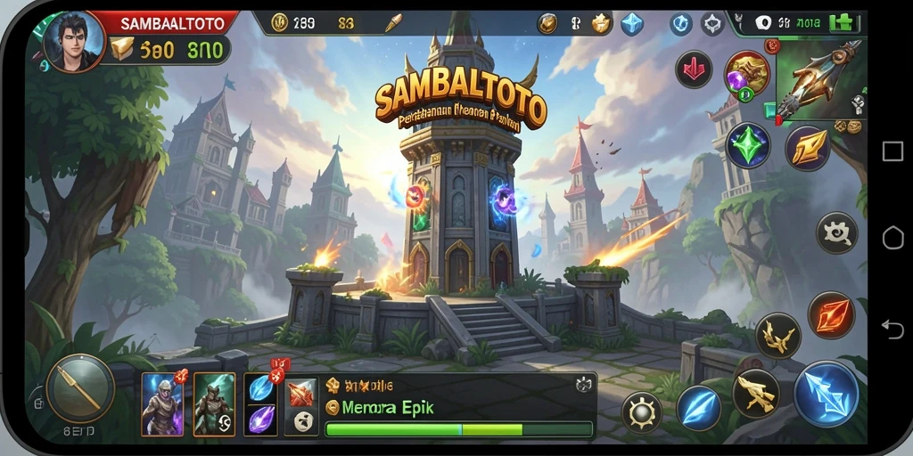 Screenshot gameplay dari SAMBALTOTO menampilkan momen seru pertahanan menara.